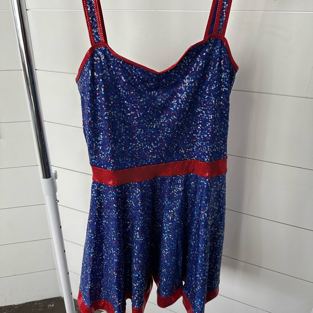 Body Wrappers Glittery Blue and Red Adult Dance Costume